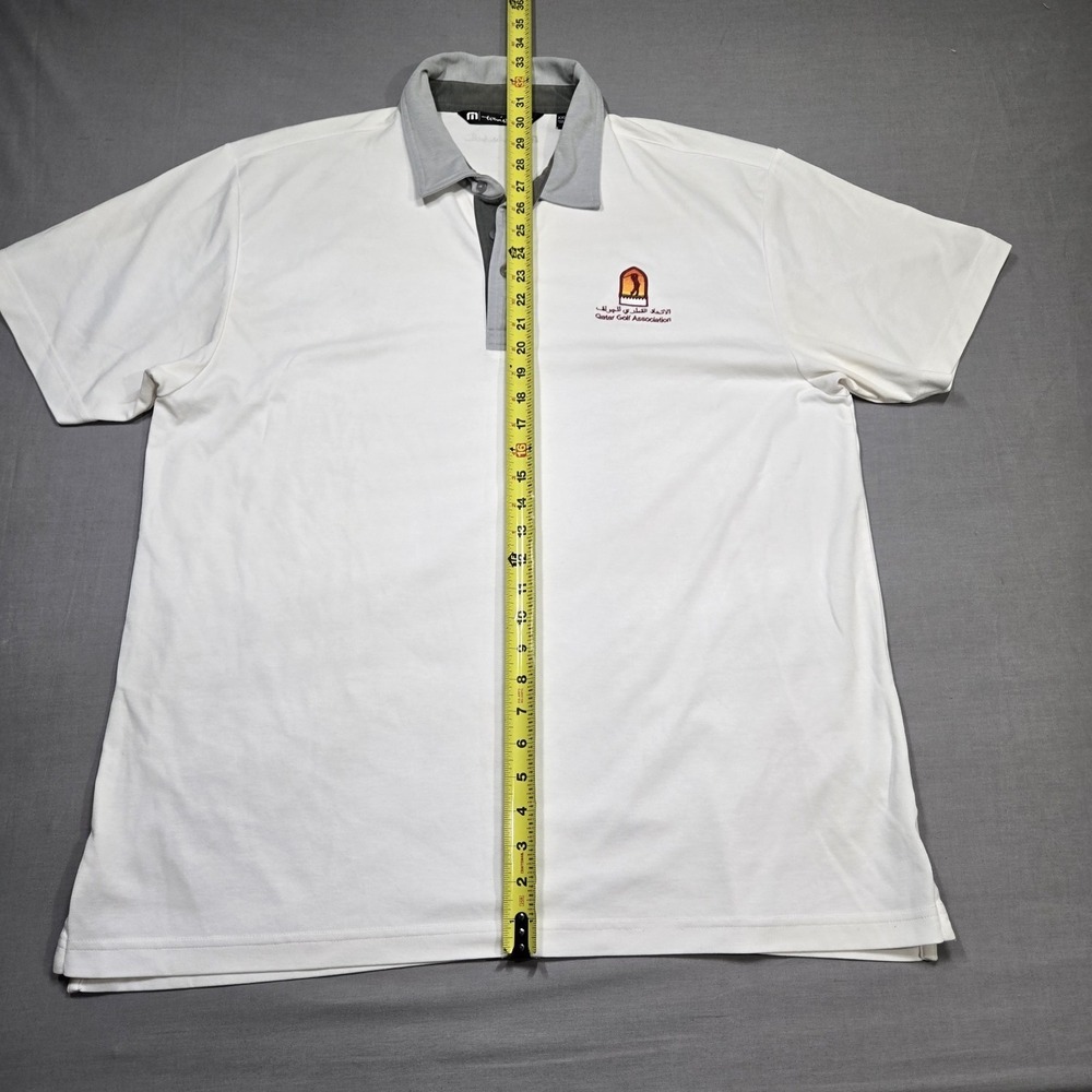 Travis Mathew Shirt Mens XXL White Lightweght Golf Polo Qatar Golf Association - Picture 8 of 9
